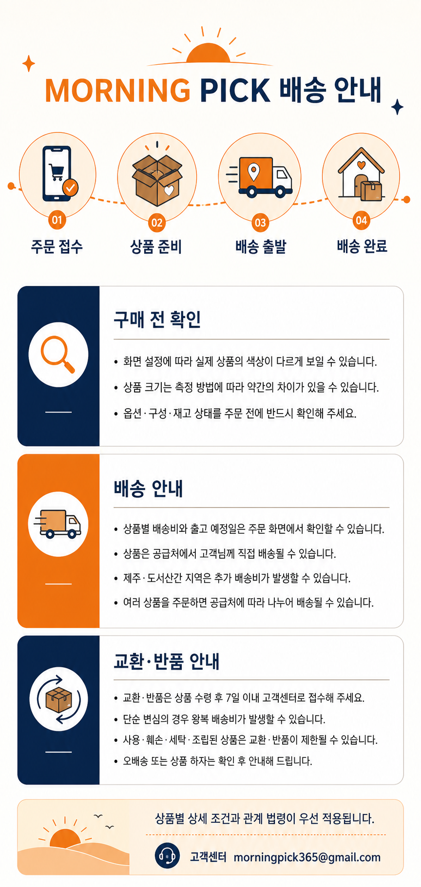 Morning Pick 주문, 배송, 교환 및 반품 안내